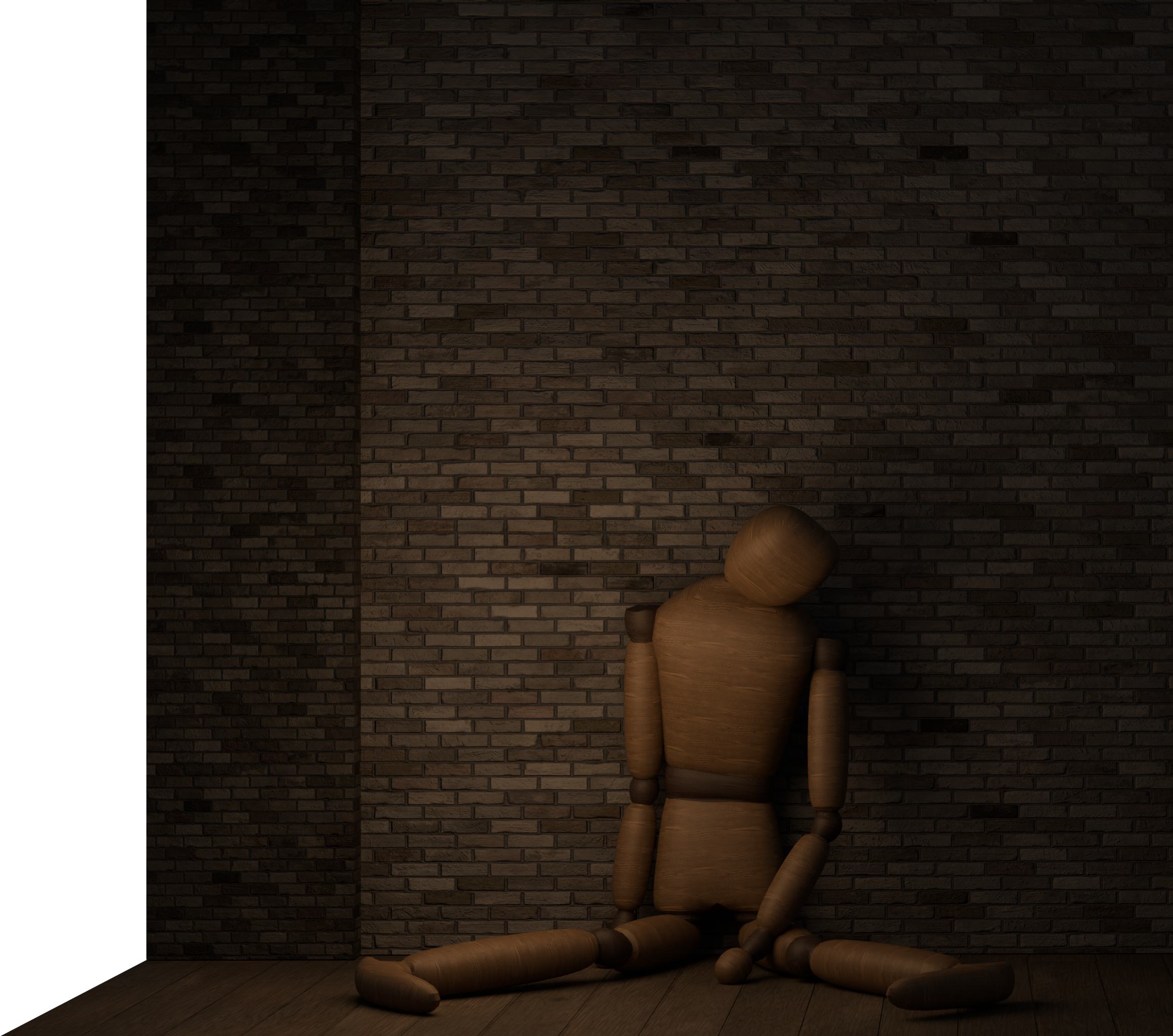 Front shot of a mannequin lying down in front of a wall